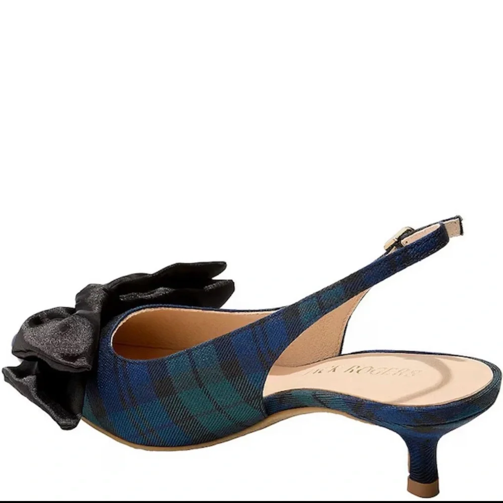 Jack Rogers Debra Tartan Plaid Satin Bow Slingback Kitten Heel Pumps 7.5 7 1/2 - Picture 3 of 5
